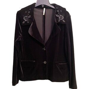Women’s Large Black Velvet Two Button Blazer Jacket Witchy Vampire Goth Dramatic
